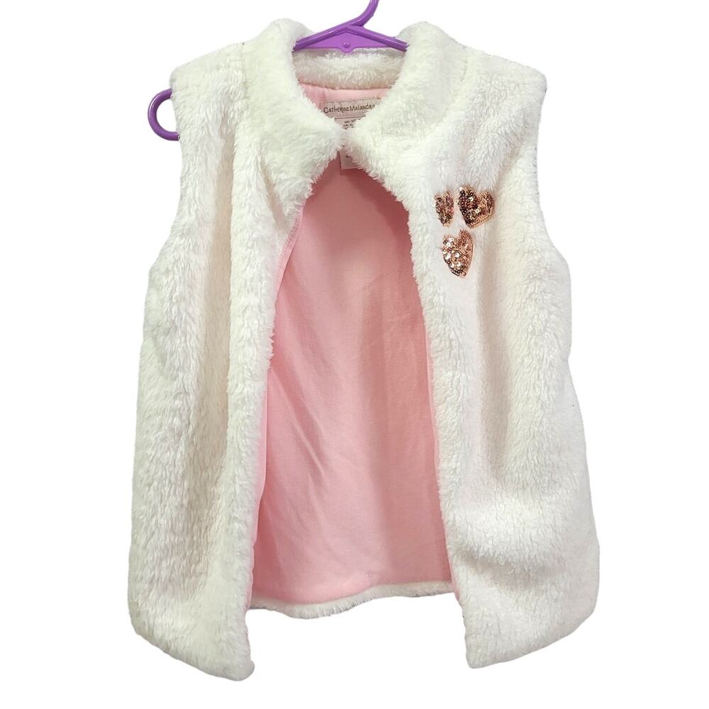 Catherine Malandrino Girls 5-6 years White Soft Fur Vest Sequin Hearts